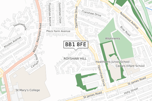 BB1 8FE map - large scale - OS Open Zoomstack (Ordnance Survey)