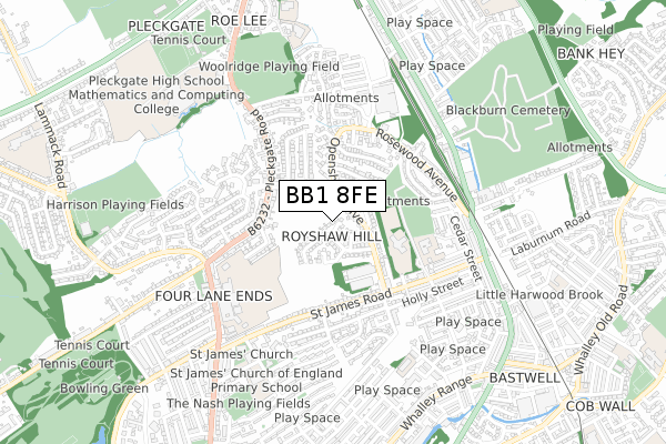 BB1 8FE map - small scale - OS Open Zoomstack (Ordnance Survey)