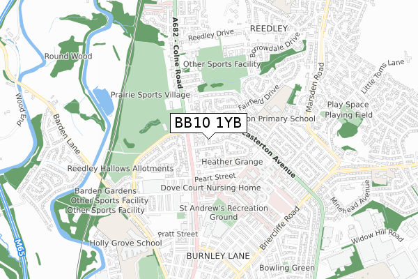 BB10 1YB map - small scale - OS Open Zoomstack (Ordnance Survey)