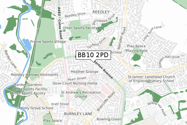 BB10 2PD map - small scale - OS Open Zoomstack (Ordnance Survey)