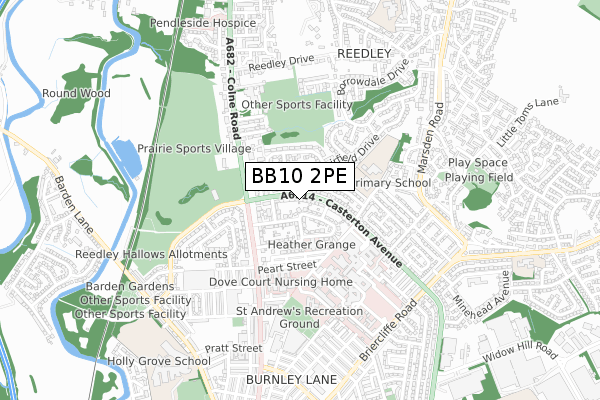 BB10 2PE map - small scale - OS Open Zoomstack (Ordnance Survey)