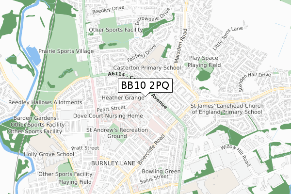 BB10 2PQ map - small scale - OS Open Zoomstack (Ordnance Survey)