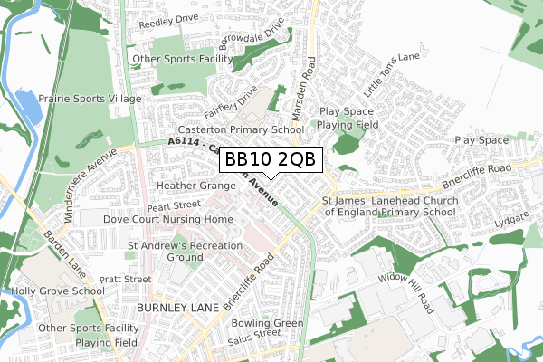 BB10 2QB map - small scale - OS Open Zoomstack (Ordnance Survey)