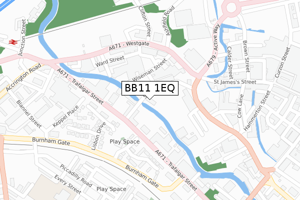 BB11 1EQ map - large scale - OS Open Zoomstack (Ordnance Survey)