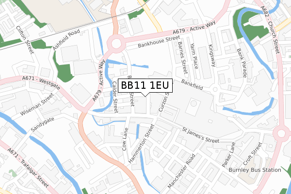 BB11 1EU map - large scale - OS Open Zoomstack (Ordnance Survey)