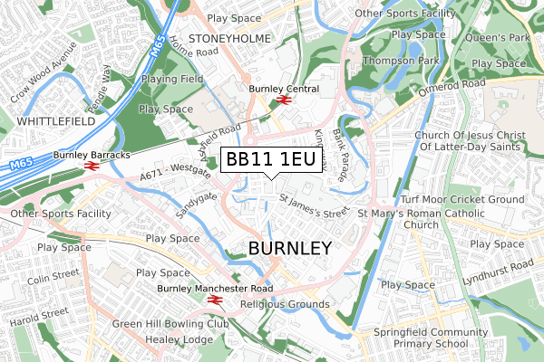 BB11 1EU map - small scale - OS Open Zoomstack (Ordnance Survey)