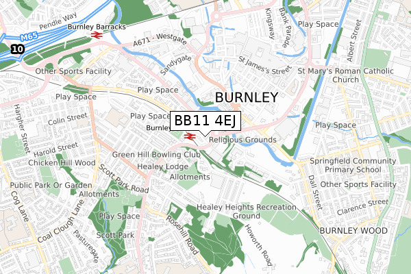 BB11 4EJ map - small scale - OS Open Zoomstack (Ordnance Survey)