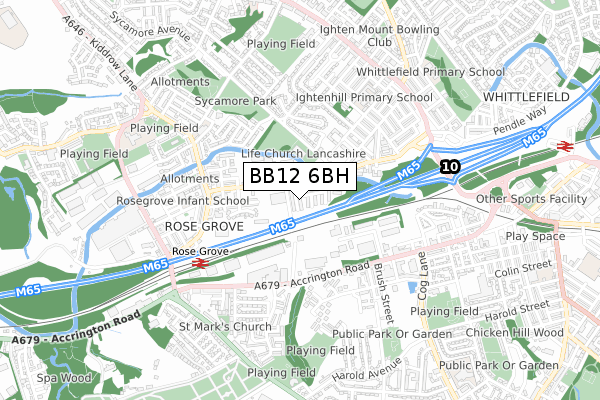 BB12 6BH map - small scale - OS Open Zoomstack (Ordnance Survey)