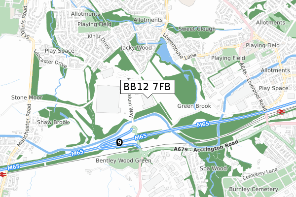 BB12 7FB map - small scale - OS Open Zoomstack (Ordnance Survey)
