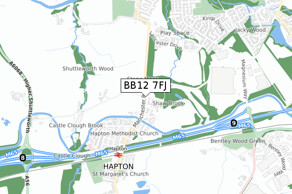 BB12 7FJ map - small scale - OS Open Zoomstack (Ordnance Survey)