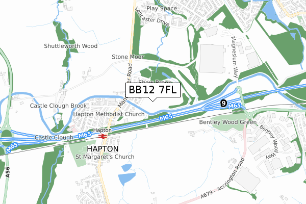 BB12 7FL map - small scale - OS Open Zoomstack (Ordnance Survey)
