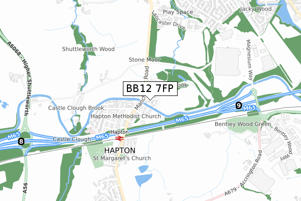 BB12 7FP map - small scale - OS Open Zoomstack (Ordnance Survey)