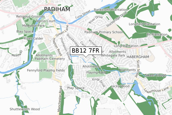 BB12 7FR map - small scale - OS Open Zoomstack (Ordnance Survey) BB12 7FR map - small scale - OS Open Zoomstack (Ordnance Survey)