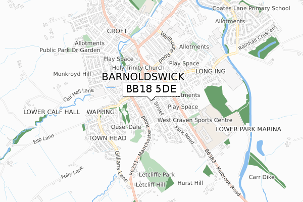 BB18 5DE map - small scale - OS Open Zoomstack (Ordnance Survey) BB18 5DE map - small scale - OS Open Zoomstack (Ordnance Survey)