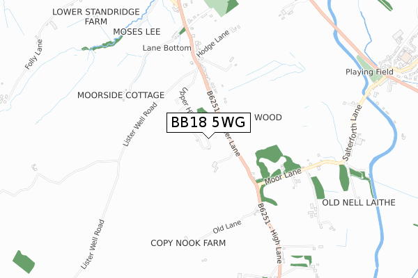 BB18 5WG map - small scale - OS Open Zoomstack (Ordnance Survey)