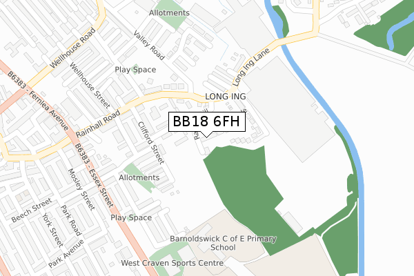 BB18 6FH map - large scale - OS Open Zoomstack (Ordnance Survey)