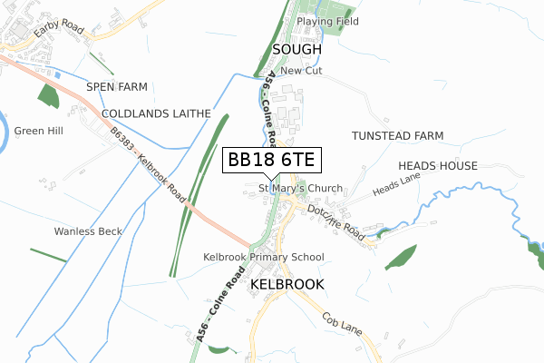 BB18 6TE map - small scale - OS Open Zoomstack (Ordnance Survey)