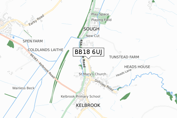 BB18 6UJ map - small scale - OS Open Zoomstack (Ordnance Survey)