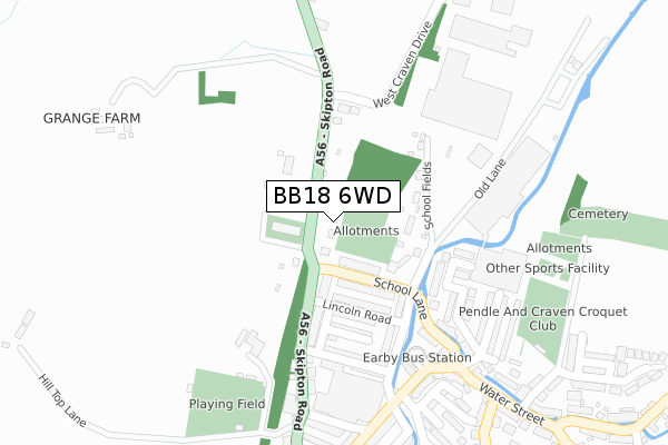 BB18 6WD map - large scale - OS Open Zoomstack (Ordnance Survey)