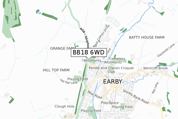 BB18 6WD map - small scale - OS Open Zoomstack (Ordnance Survey)