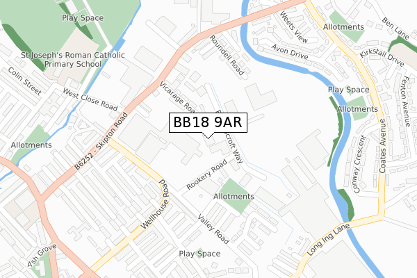 BB18 9AR map - large scale - OS Open Zoomstack (Ordnance Survey)