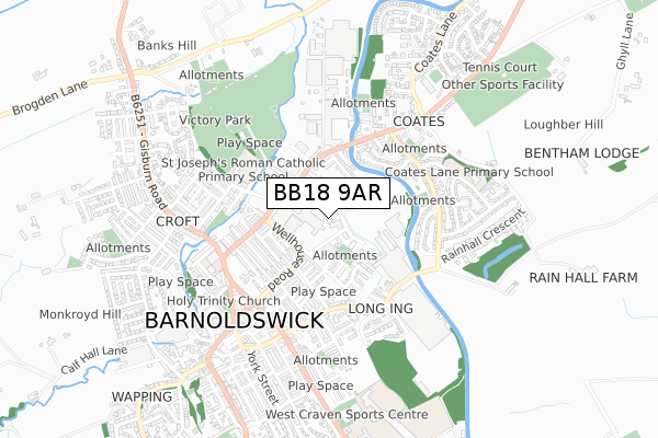 BB18 9AR map - small scale - OS Open Zoomstack (Ordnance Survey)