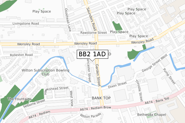 BB2 1AD map - large scale - OS Open Zoomstack (Ordnance Survey)