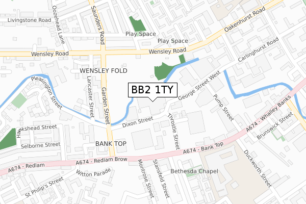 BB2 1TY map - large scale - OS Open Zoomstack (Ordnance Survey)