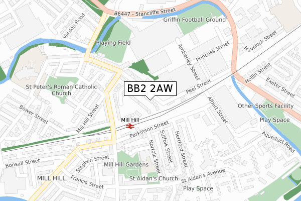 BB2 2AW map - large scale - OS Open Zoomstack (Ordnance Survey)