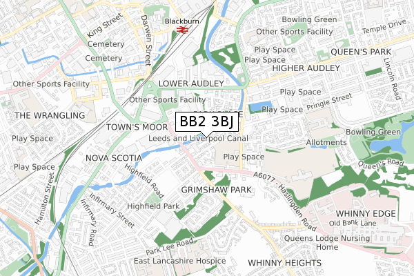 BB2 3BJ map - small scale - OS Open Zoomstack (Ordnance Survey)