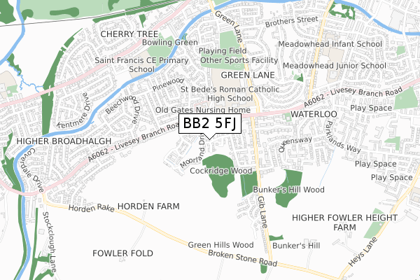 BB2 5FJ map - small scale - OS Open Zoomstack (Ordnance Survey)