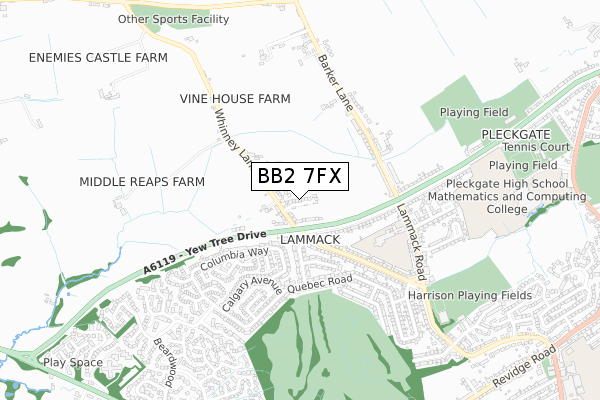 BB2 7FX map - small scale - OS Open Zoomstack (Ordnance Survey)