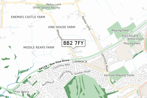 BB2 7FY map - small scale - OS Open Zoomstack (Ordnance Survey)
