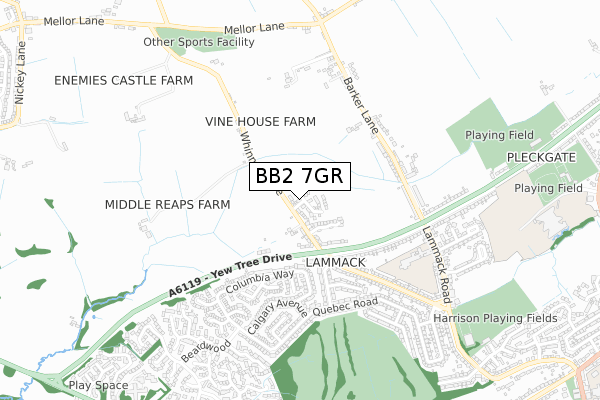 BB2 7GR map - small scale - OS Open Zoomstack (Ordnance Survey)