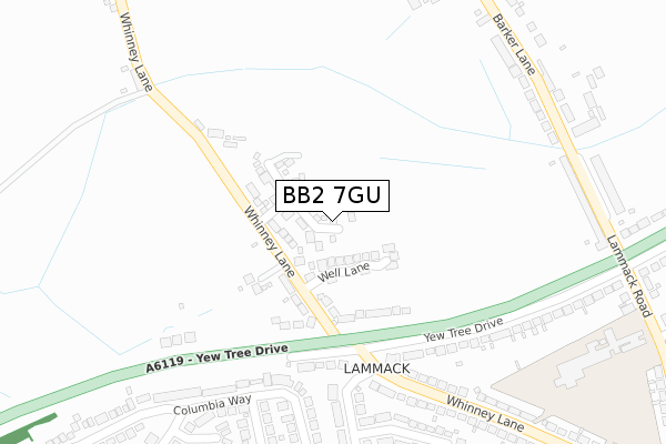 BB2 7GU map - large scale - OS Open Zoomstack (Ordnance Survey)