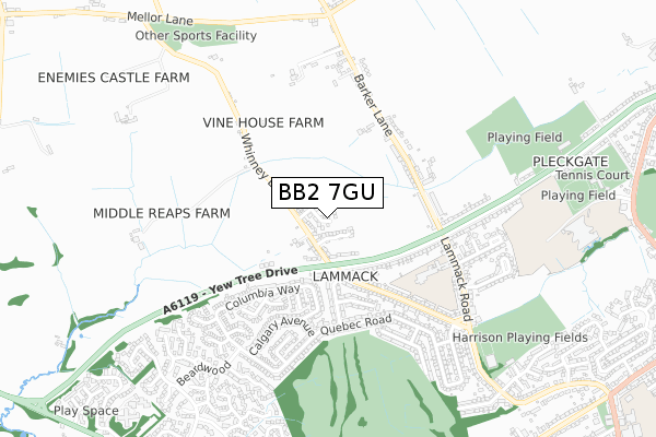 BB2 7GU map - small scale - OS Open Zoomstack (Ordnance Survey)