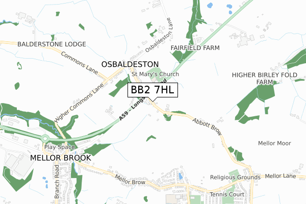 BB2 7HL map - small scale - OS Open Zoomstack (Ordnance Survey)