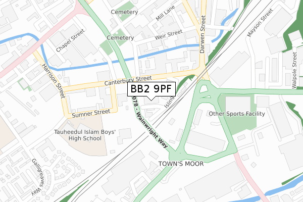 BB2 9PF map - large scale - OS Open Zoomstack (Ordnance Survey)