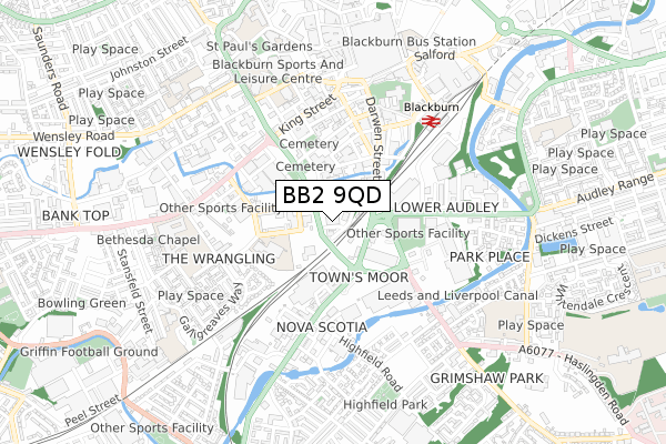 BB2 9QD map - small scale - OS Open Zoomstack (Ordnance Survey)