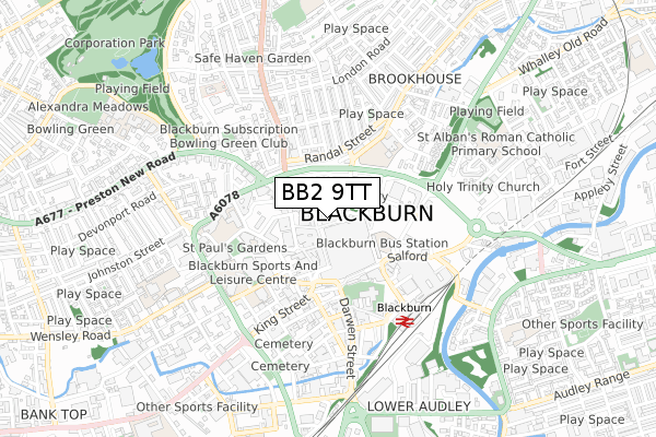 BB2 9TT map - small scale - OS Open Zoomstack (Ordnance Survey)