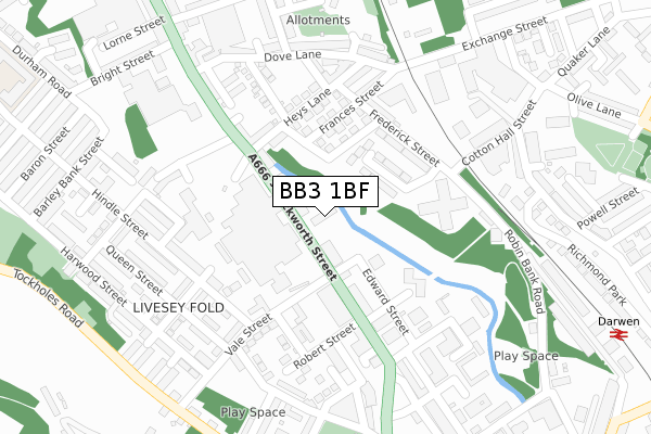 BB3 1BF map - large scale - OS Open Zoomstack (Ordnance Survey)