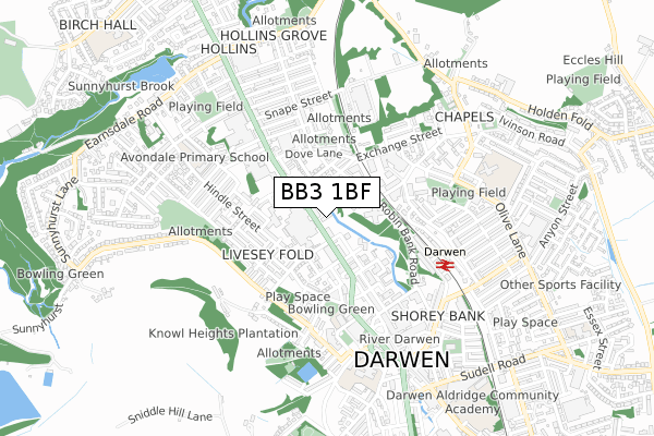 BB3 1BF map - small scale - OS Open Zoomstack (Ordnance Survey)