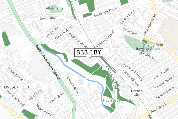 BB3 1BY map - large scale - OS Open Zoomstack (Ordnance Survey)