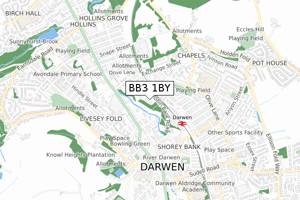 BB3 1BY map - small scale - OS Open Zoomstack (Ordnance Survey)