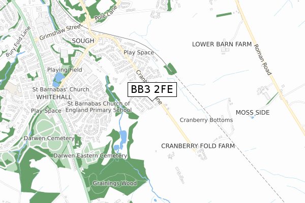 BB3 2FE map - small scale - OS Open Zoomstack (Ordnance Survey)