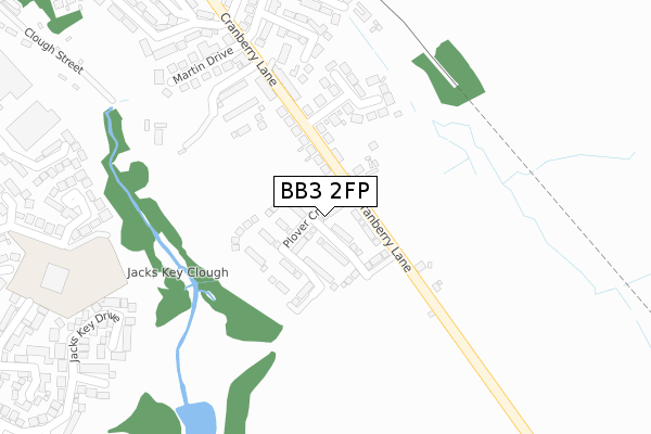BB3 2FP map - large scale - OS Open Zoomstack (Ordnance Survey)