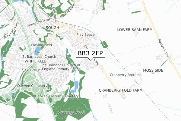BB3 2FP map - small scale - OS Open Zoomstack (Ordnance Survey)