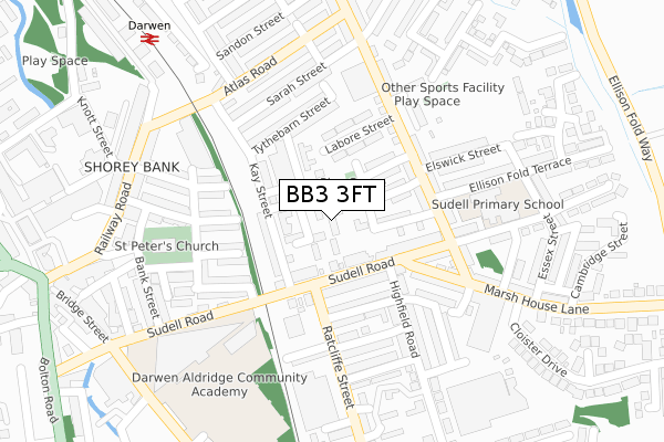 BB3 3FT map - large scale - OS Open Zoomstack (Ordnance Survey)