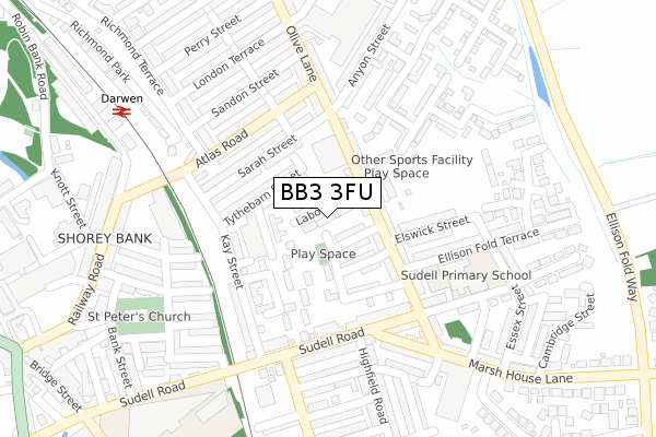 BB3 3FU map - large scale - OS Open Zoomstack (Ordnance Survey)