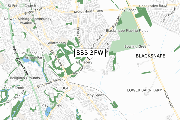 BB3 3FW map - small scale - OS Open Zoomstack (Ordnance Survey)